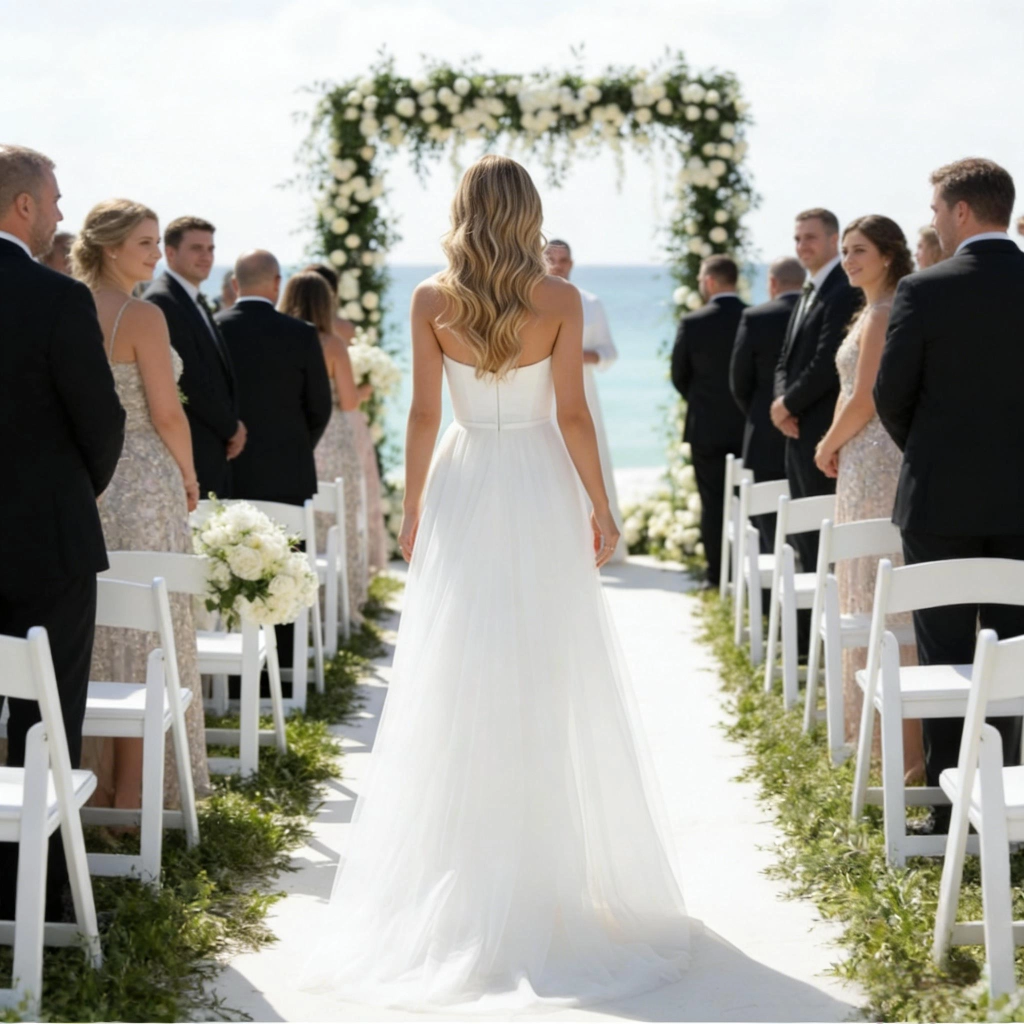 Second image of Strapless satin outdoor wedding dress with train