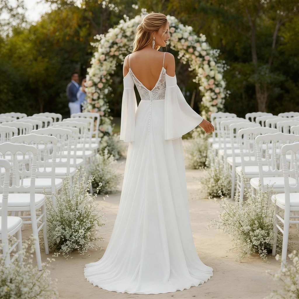 Second image of Lace halter-neck backless slit flowing wedding dress
