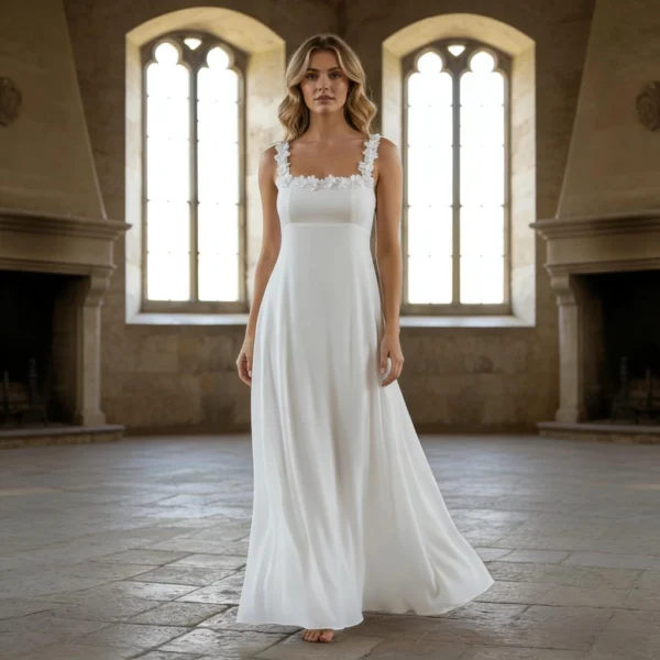 White Chiffon Lace Strapless Backless A-Line Wedding Dress