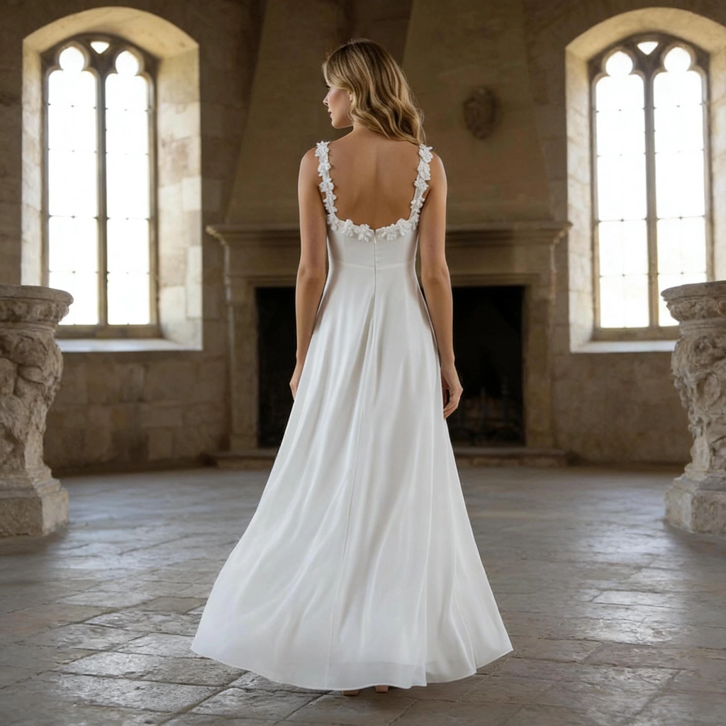 Second image of White Chiffon Lace Strapless Backless A-Line Wedding Dress