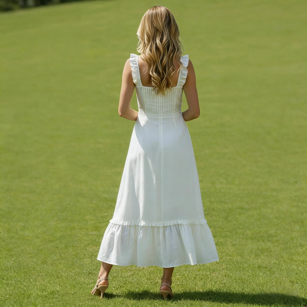 Second image of White Linen Ruffled Strapless Ball Gown
